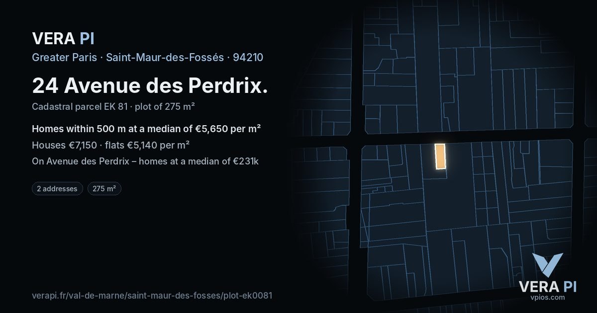 24 Avenue des Perdrix, Saint-Maur-des-Fossés at night – the plot lit, the parcels around coloured by the prices near them