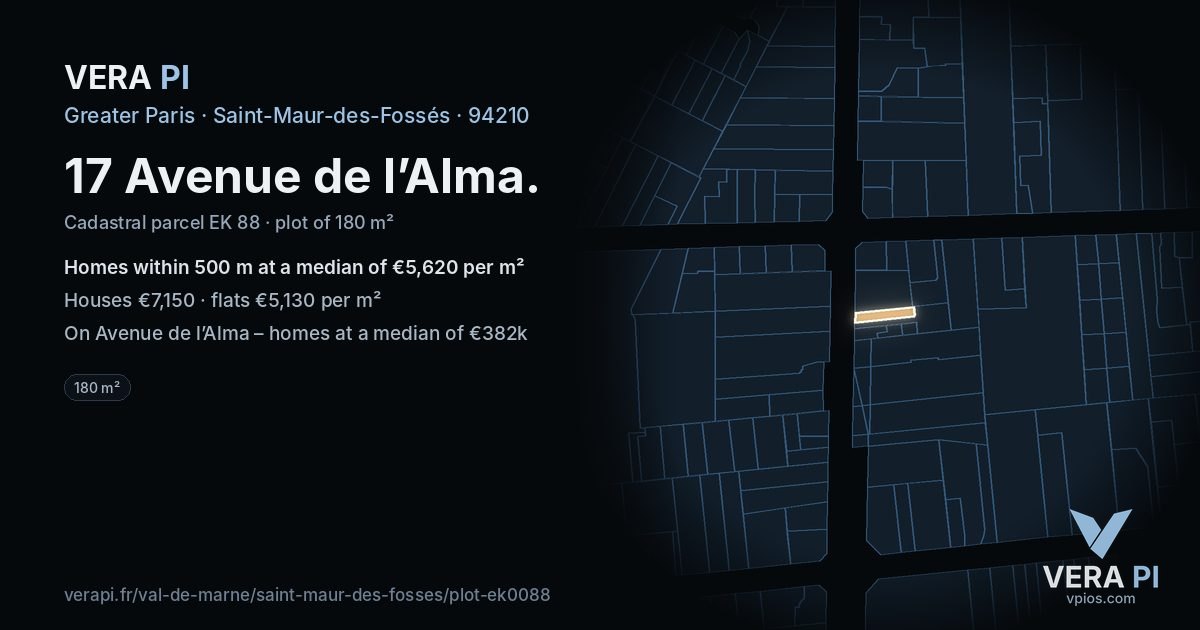 17 Avenue de l’Alma, Saint-Maur-des-Fossés at night – the plot lit, the parcels around coloured by the prices near them