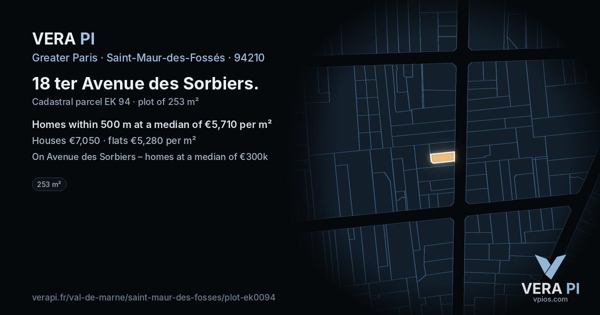 18 ter Avenue des Sorbiers, Saint-Maur-des-Fossés at night – the plot lit, the parcels around coloured by the prices near them