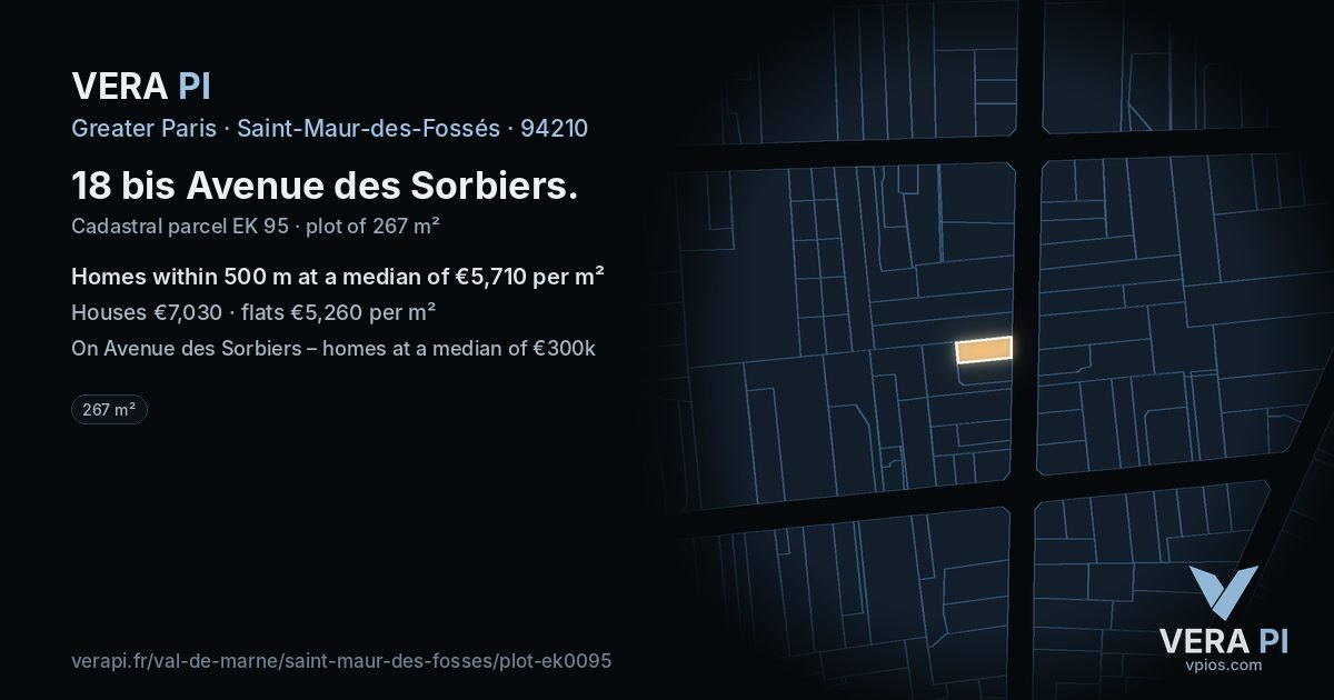 18 bis Avenue des Sorbiers, Saint-Maur-des-Fossés at night – the plot lit, the parcels around coloured by the prices near them