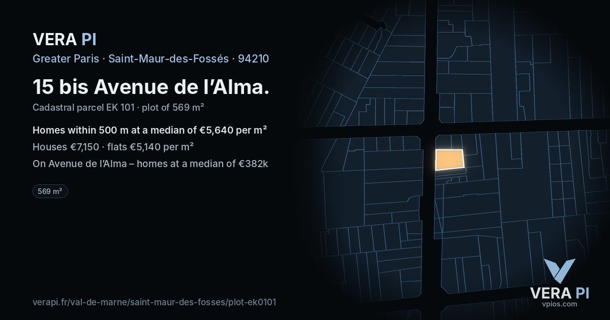 15 bis Avenue de l’Alma, Saint-Maur-des-Fossés at night – the plot lit, the parcels around coloured by the prices near them
