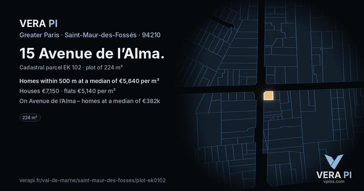 15 Avenue de l’Alma, Saint-Maur-des-Fossés at night – the plot lit, the parcels around coloured by the prices near them