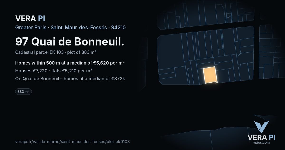 97 Quai de Bonneuil, Saint-Maur-des-Fossés at night – the plot lit, the parcels around coloured by the prices near them