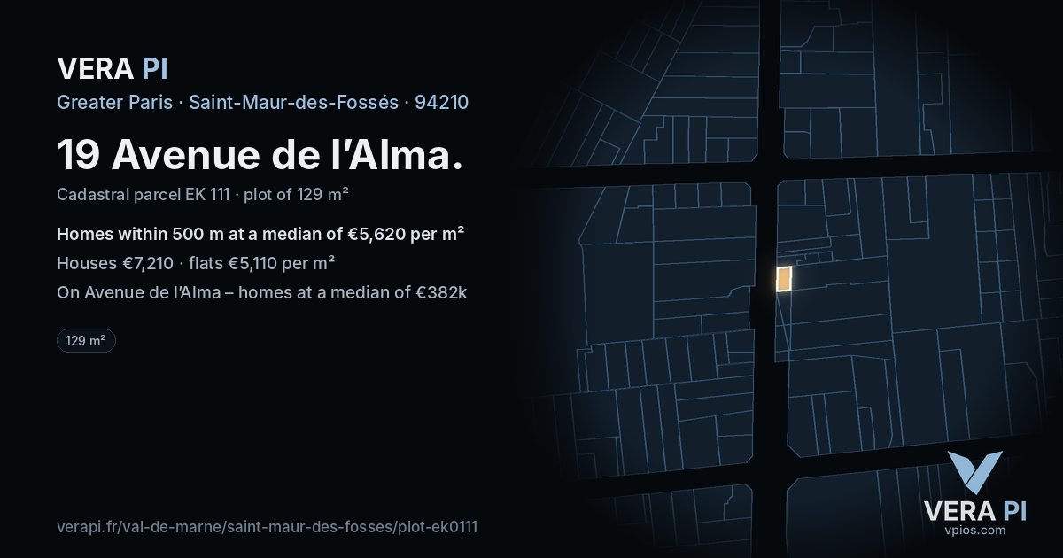 19 Avenue de l’Alma, Saint-Maur-des-Fossés at night – the plot lit, the parcels around coloured by the prices near them