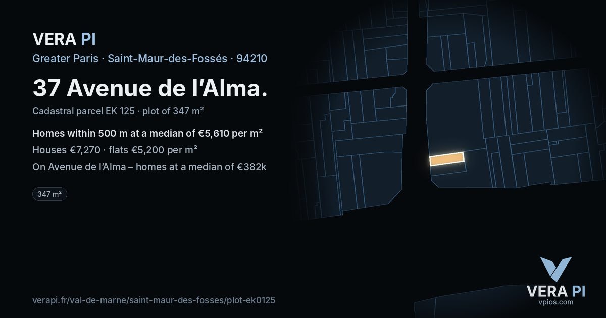 37 Avenue de l’Alma, Saint-Maur-des-Fossés at night – the plot lit, the parcels around coloured by the prices near them
