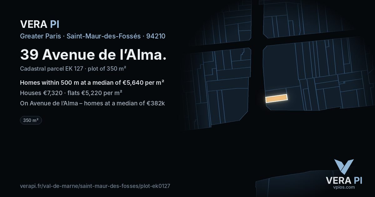 39 Avenue de l’Alma, Saint-Maur-des-Fossés at night – the plot lit, the parcels around coloured by the prices near them