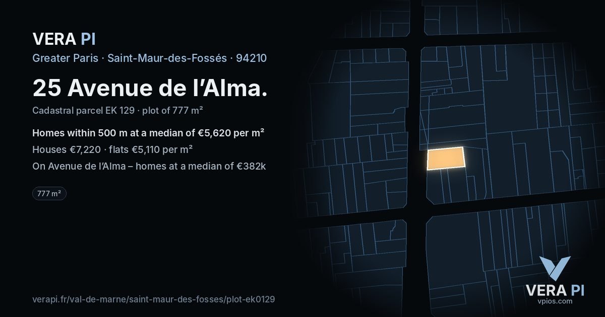 25 Avenue de l’Alma, Saint-Maur-des-Fossés at night – the plot lit, the parcels around coloured by the prices near them