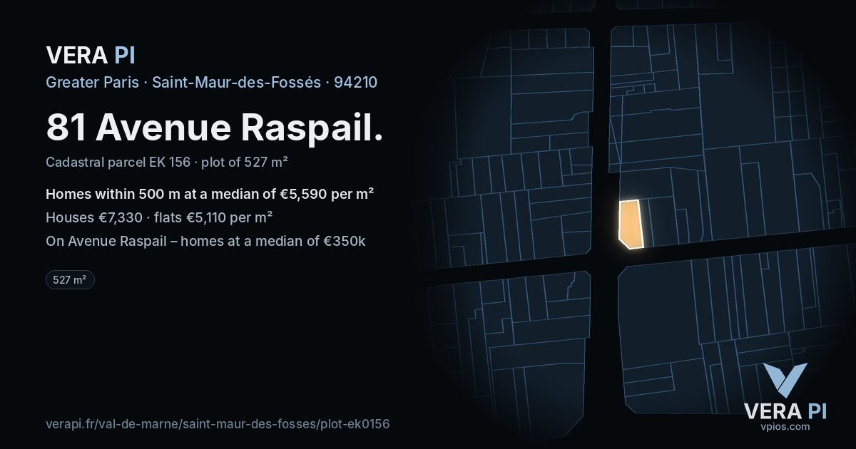 81 Avenue Raspail, Saint-Maur-des-Fossés at night – the plot lit, the parcels around coloured by the prices near them