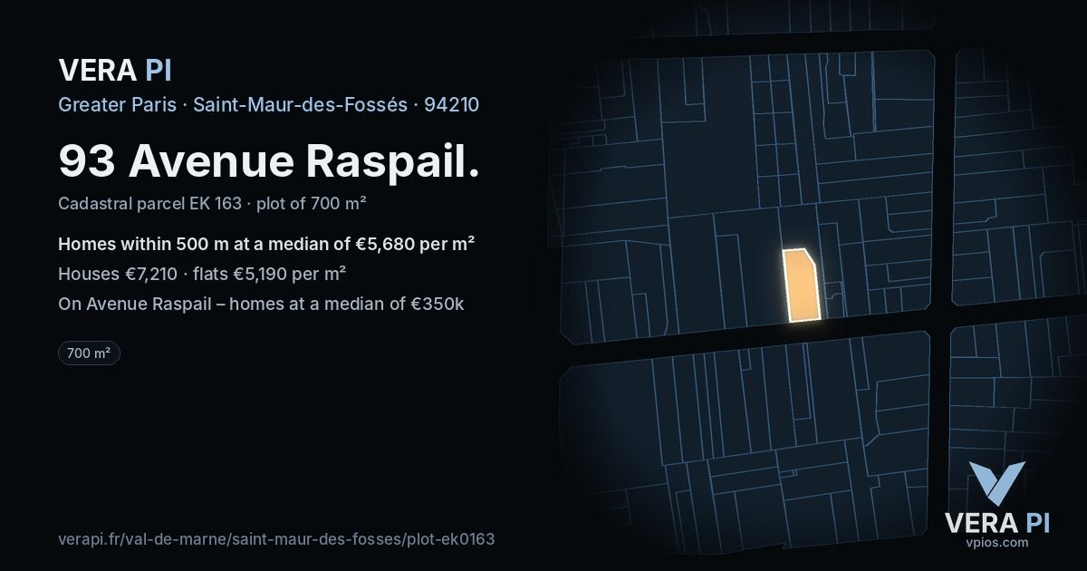 93 Avenue Raspail, Saint-Maur-des-Fossés at night – the plot lit, the parcels around coloured by the prices near them