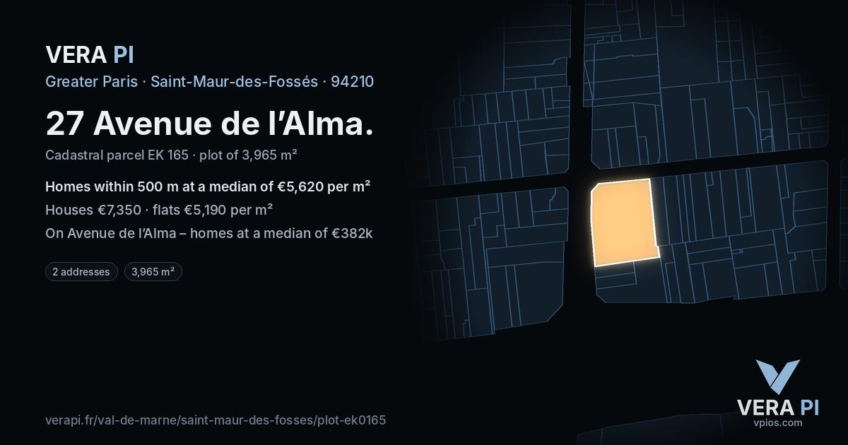 27 Avenue de l’Alma, Saint-Maur-des-Fossés at night – the plot lit, the parcels around coloured by the prices near them