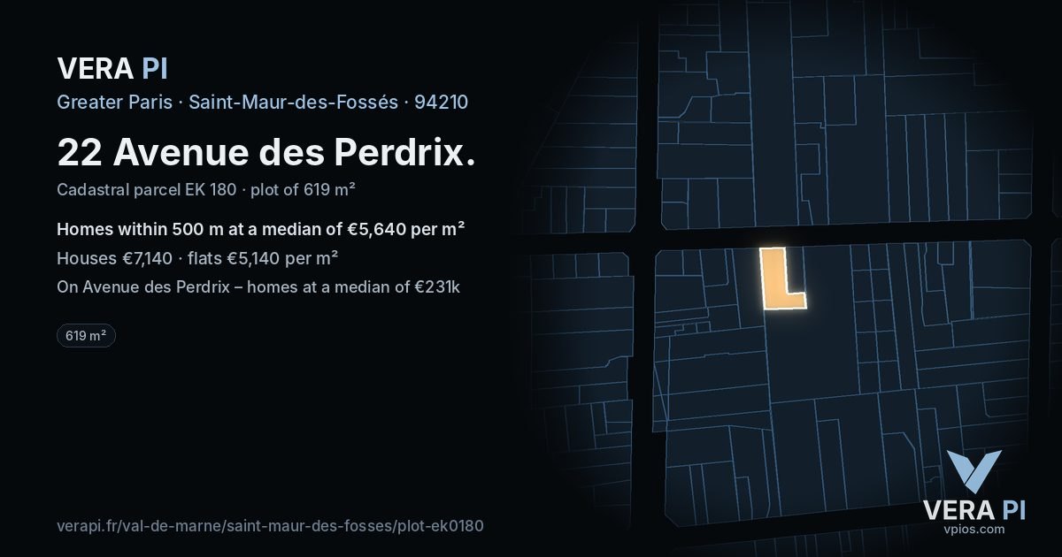 22 Avenue des Perdrix, Saint-Maur-des-Fossés at night – the plot lit, the parcels around coloured by the prices near them
