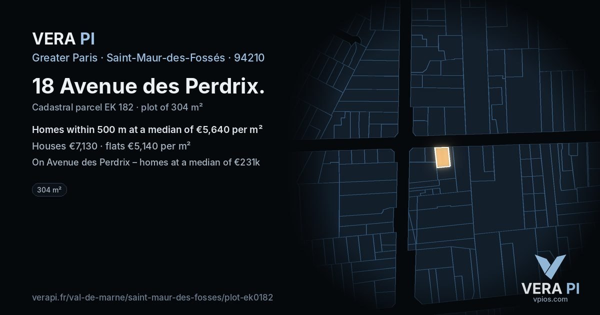 18 Avenue des Perdrix, Saint-Maur-des-Fossés at night – the plot lit, the parcels around coloured by the prices near them