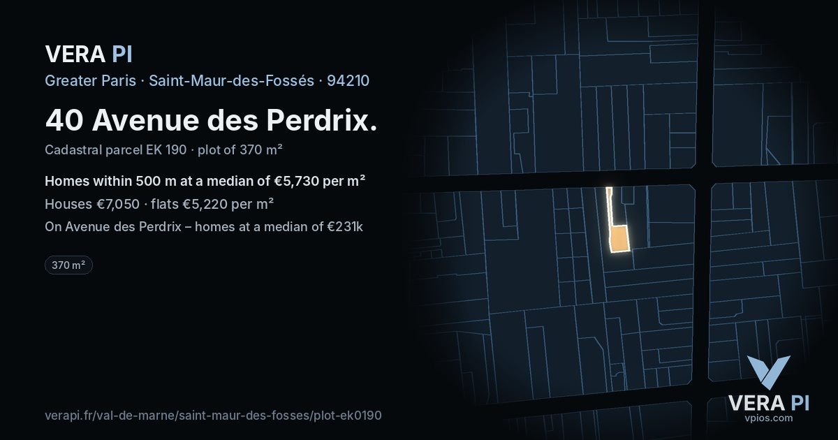 40 Avenue des Perdrix, Saint-Maur-des-Fossés at night – the plot lit, the parcels around coloured by the prices near them