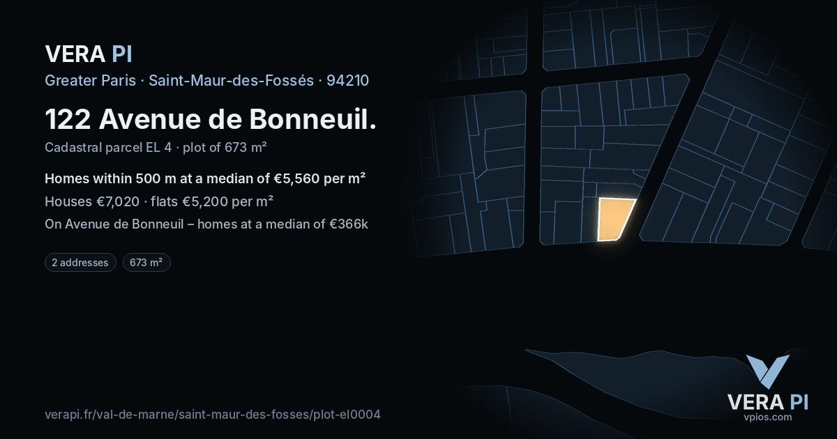 122 Avenue de Bonneuil, Saint-Maur-des-Fossés at night – the plot lit, the parcels around coloured by the prices near them