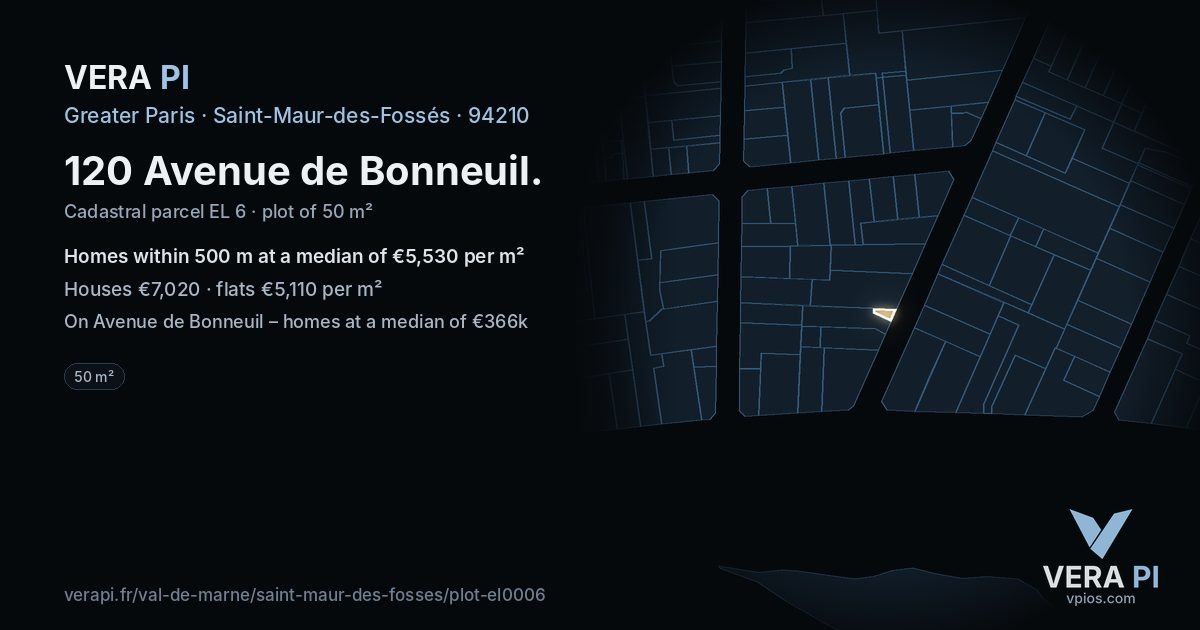 120 Avenue de Bonneuil, Saint-Maur-des-Fossés at night – the plot lit, the parcels around coloured by the prices near them