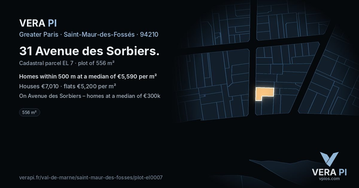31 Avenue des Sorbiers, Saint-Maur-des-Fossés at night – the plot lit, the parcels around coloured by the prices near them
