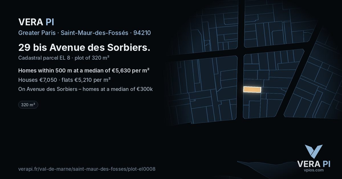 29 bis Avenue des Sorbiers, Saint-Maur-des-Fossés at night – the plot lit, the parcels around coloured by the prices near them