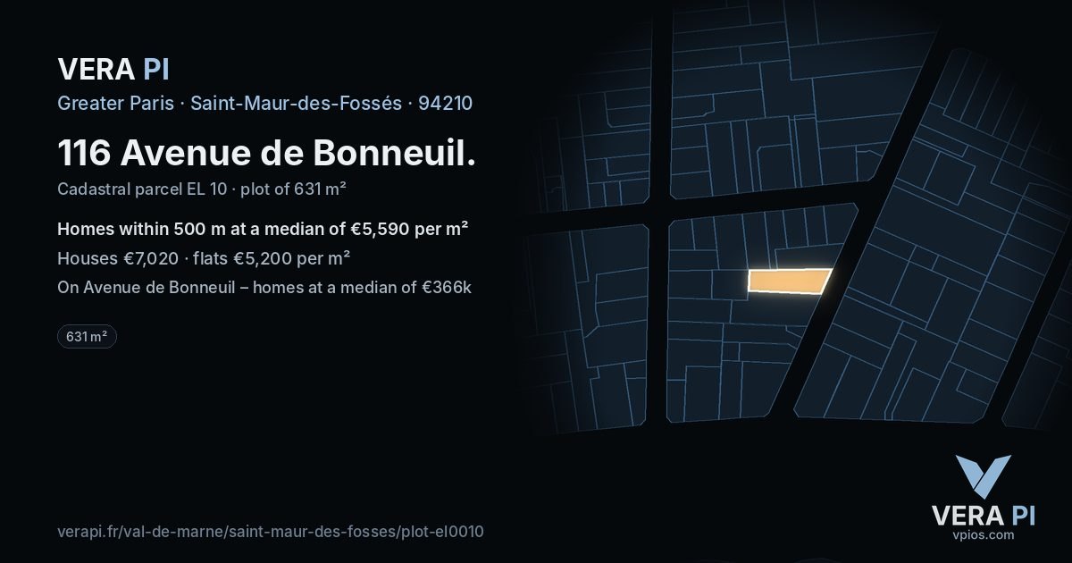 116 Avenue de Bonneuil, Saint-Maur-des-Fossés at night – the plot lit, the parcels around coloured by the prices near them