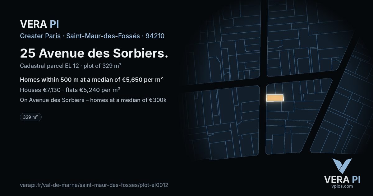 25 Avenue des Sorbiers, Saint-Maur-des-Fossés at night – the plot lit, the parcels around coloured by the prices near them