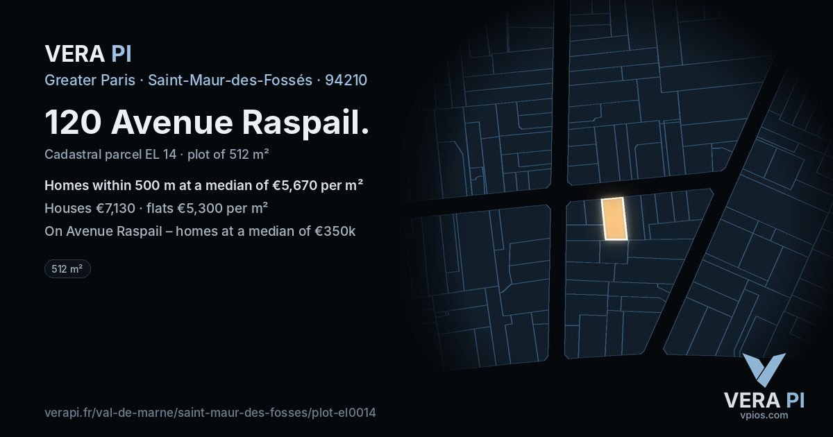120 Avenue Raspail, Saint-Maur-des-Fossés at night – the plot lit, the parcels around coloured by the prices near them