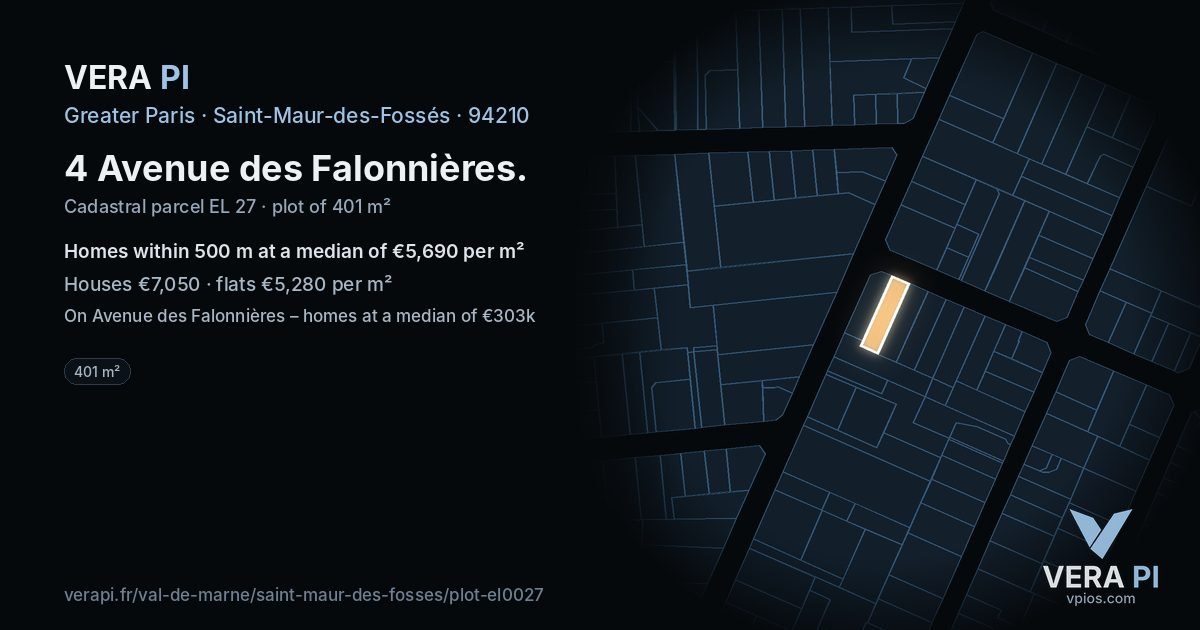 4 Avenue des Falonnières, Saint-Maur-des-Fossés at night – the plot lit, the parcels around coloured by the prices near them