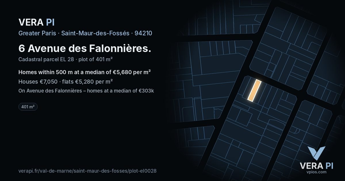 6 Avenue des Falonnières, Saint-Maur-des-Fossés at night – the plot lit, the parcels around coloured by the prices near them