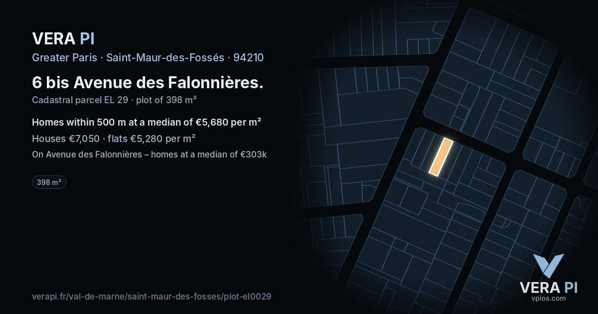 6 bis Avenue des Falonnières, Saint-Maur-des-Fossés at night – the plot lit, the parcels around coloured by the prices near them
