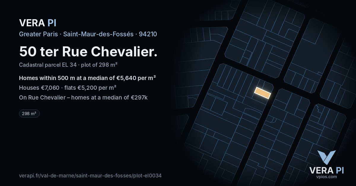 50 ter Rue Chevalier, Saint-Maur-des-Fossés at night – the plot lit, the parcels around coloured by the prices near them