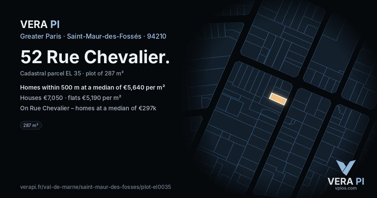 52 Rue Chevalier, Saint-Maur-des-Fossés at night – the plot lit, the parcels around coloured by the prices near them