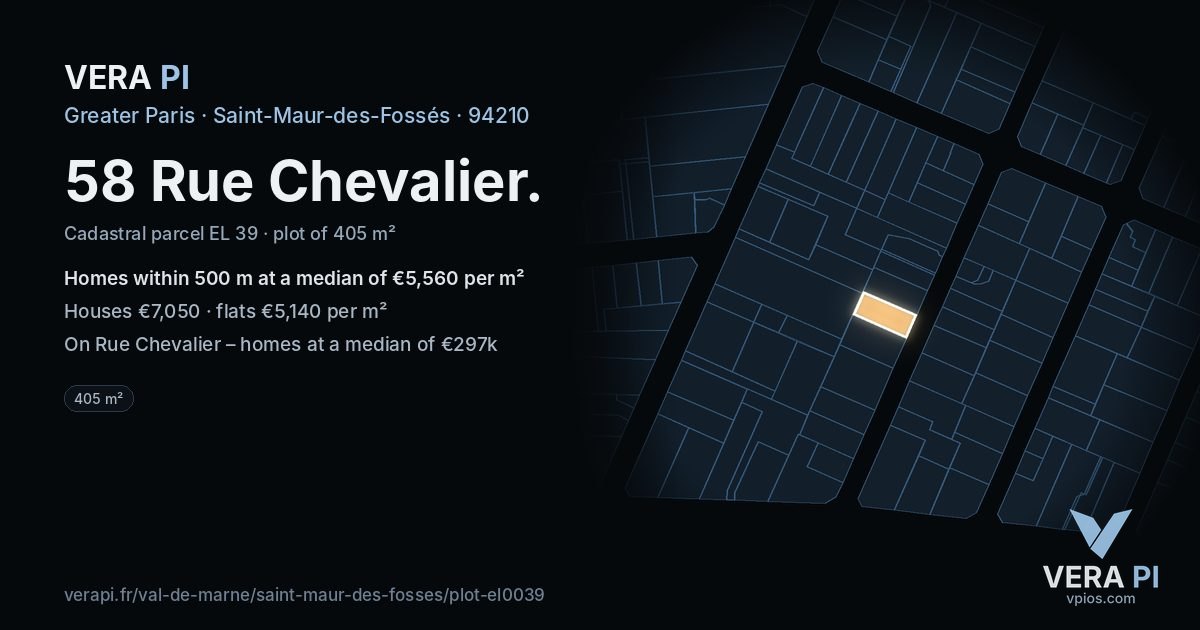 58 Rue Chevalier, Saint-Maur-des-Fossés at night – the plot lit, the parcels around coloured by the prices near them