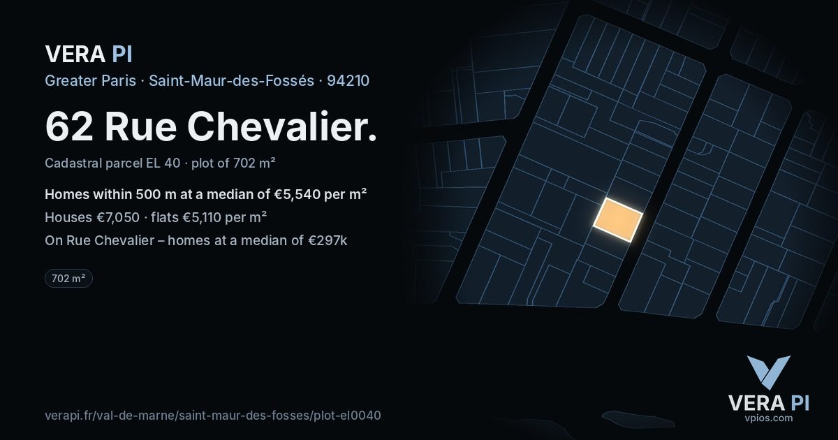 62 Rue Chevalier, Saint-Maur-des-Fossés at night – the plot lit, the parcels around coloured by the prices near them