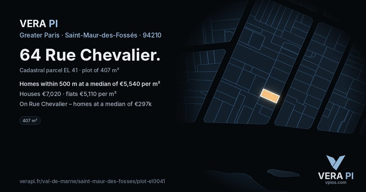 64 Rue Chevalier, Saint-Maur-des-Fossés at night – the plot lit, the parcels around coloured by the prices near them
