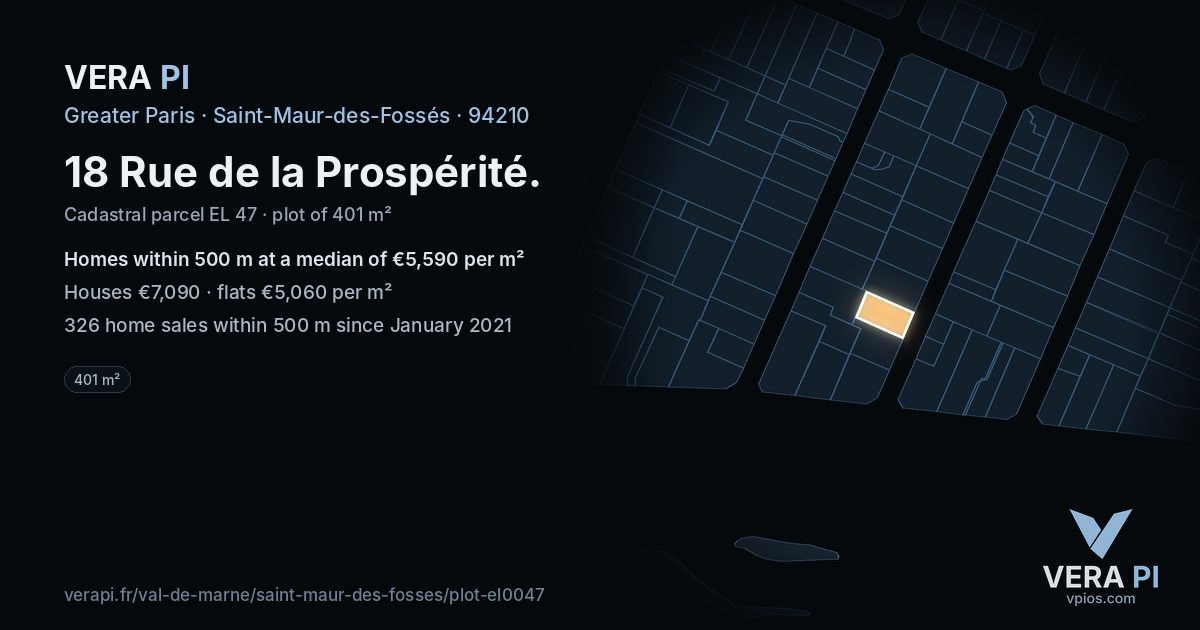 18 Rue de la Prospérité, Saint-Maur-des-Fossés at night – the plot lit, the parcels around coloured by the prices near them
