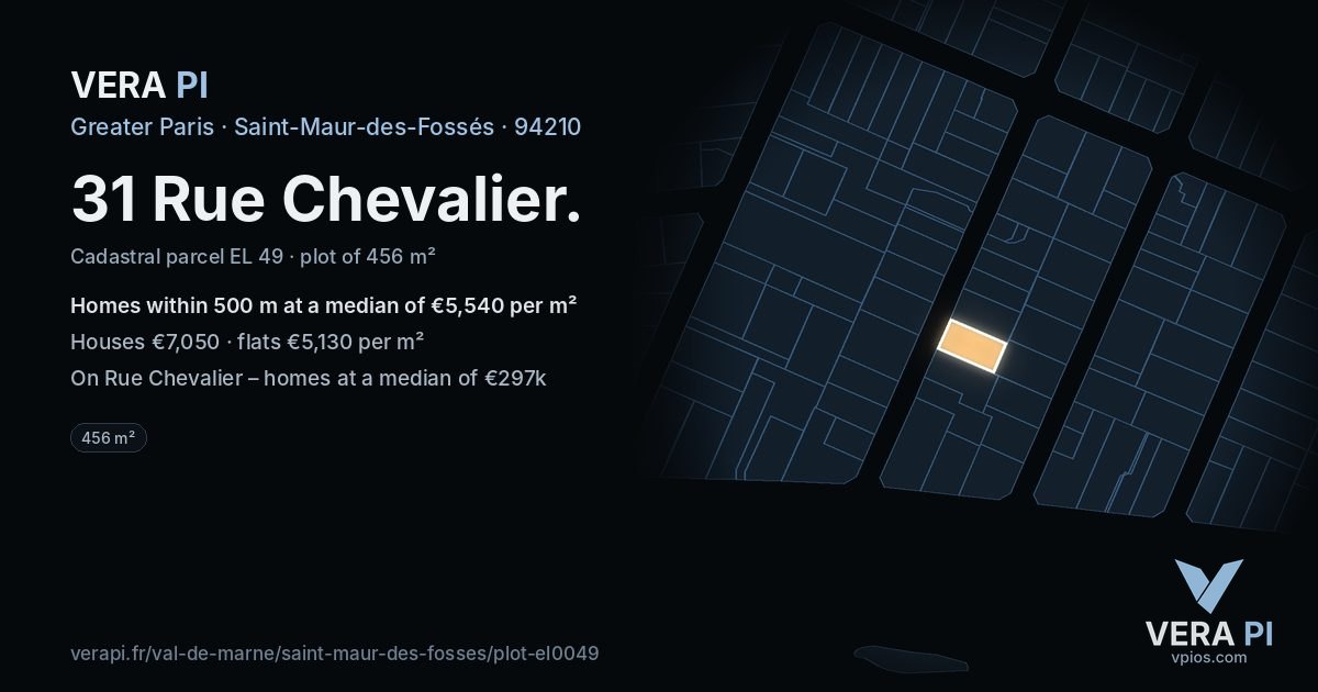 31 Rue Chevalier, Saint-Maur-des-Fossés at night – the plot lit, the parcels around coloured by the prices near them