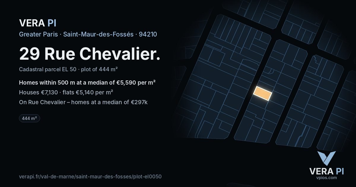 29 Rue Chevalier, Saint-Maur-des-Fossés at night – the plot lit, the parcels around coloured by the prices near them
