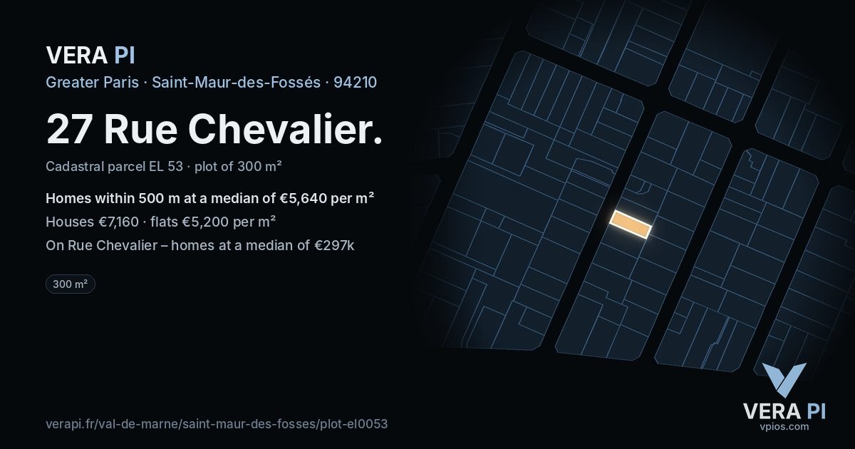 27 Rue Chevalier, Saint-Maur-des-Fossés at night – the plot lit, the parcels around coloured by the prices near them