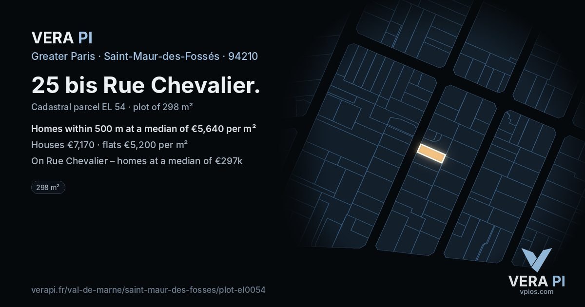25 bis Rue Chevalier, Saint-Maur-des-Fossés at night – the plot lit, the parcels around coloured by the prices near them
