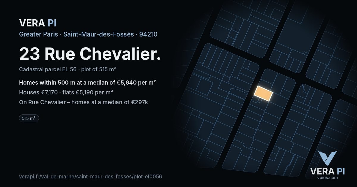 23 Rue Chevalier, Saint-Maur-des-Fossés at night – the plot lit, the parcels around coloured by the prices near them