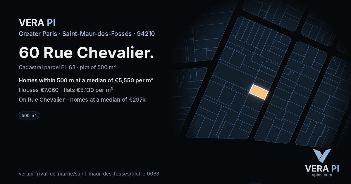 60 Rue Chevalier, Saint-Maur-des-Fossés at night – the plot lit, the parcels around coloured by the prices near them
