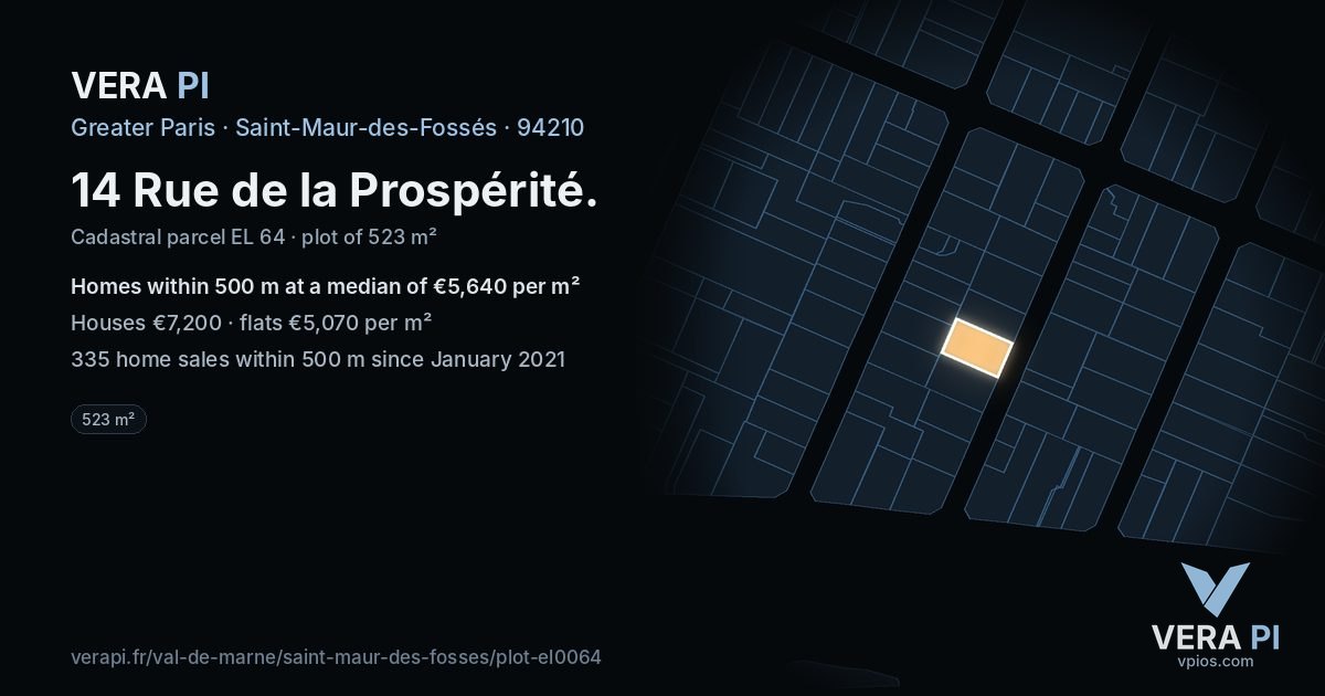 14 Rue de la Prospérité, Saint-Maur-des-Fossés at night – the plot lit, the parcels around coloured by the prices near them