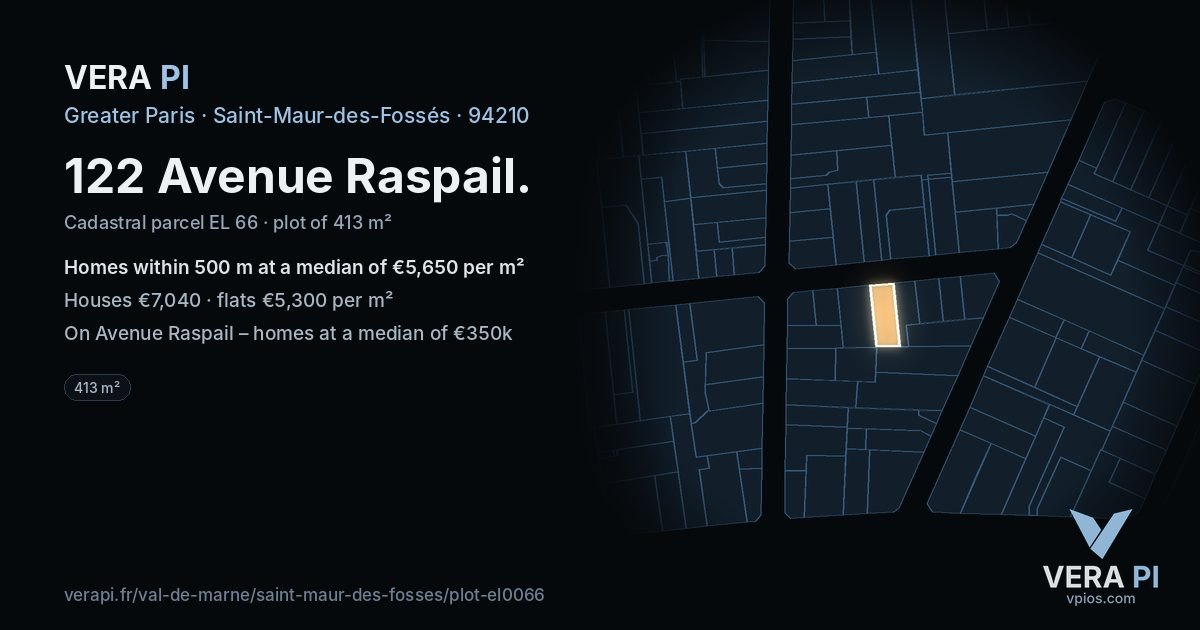 122 Avenue Raspail, Saint-Maur-des-Fossés at night – the plot lit, the parcels around coloured by the prices near them