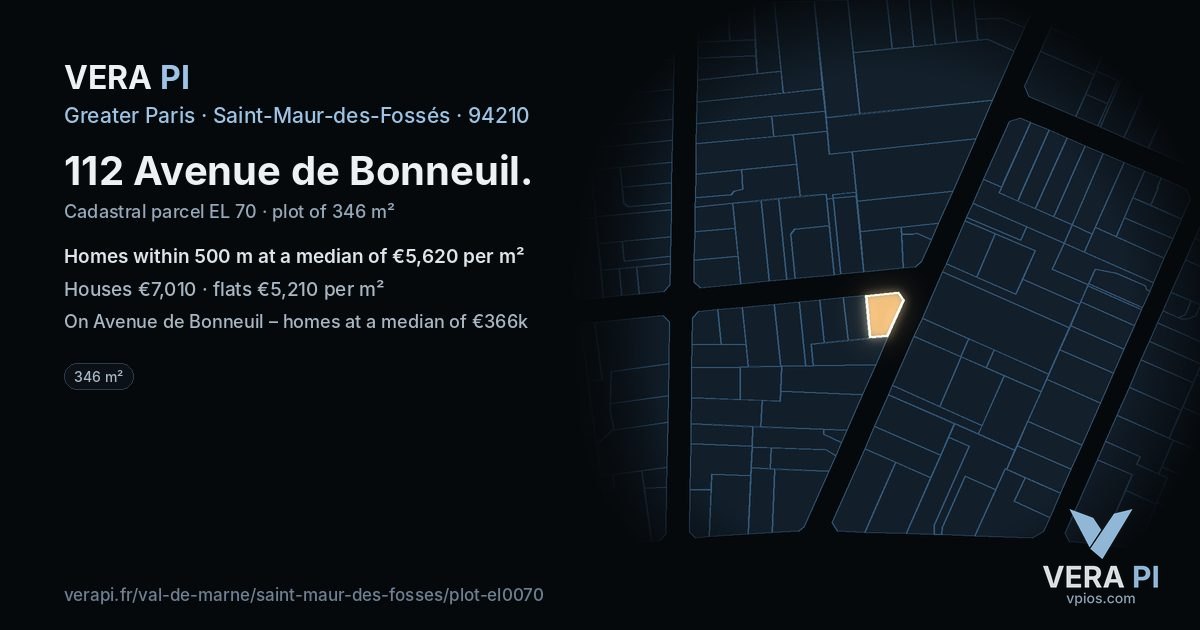 112 Avenue de Bonneuil, Saint-Maur-des-Fossés at night – the plot lit, the parcels around coloured by the prices near them