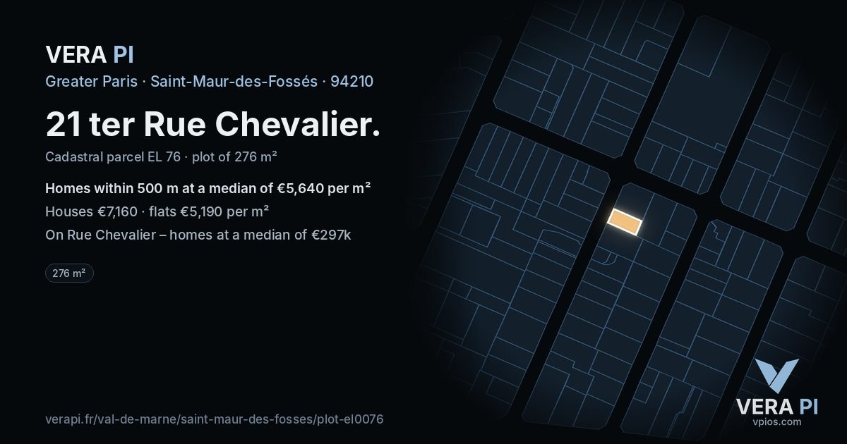 21 ter Rue Chevalier, Saint-Maur-des-Fossés at night – the plot lit, the parcels around coloured by the prices near them