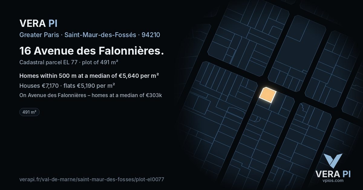 16 Avenue des Falonnières, Saint-Maur-des-Fossés at night – the plot lit, the parcels around coloured by the prices near them
