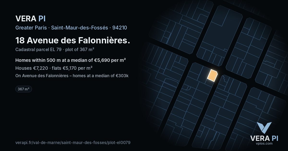 18 Avenue des Falonnières, Saint-Maur-des-Fossés at night – the plot lit, the parcels around coloured by the prices near them