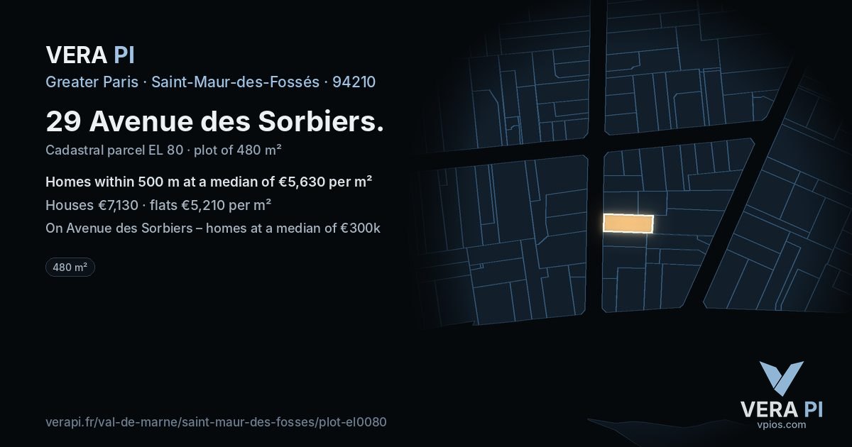 29 Avenue des Sorbiers, Saint-Maur-des-Fossés at night – the plot lit, the parcels around coloured by the prices near them