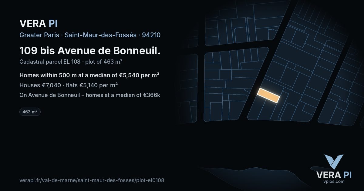 109 bis Avenue de Bonneuil, Saint-Maur-des-Fossés at night – the plot lit, the parcels around coloured by the prices near them