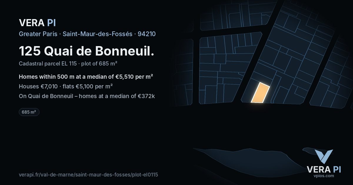 125 Quai de Bonneuil, Saint-Maur-des-Fossés at night – the plot lit, the parcels around coloured by the prices near them