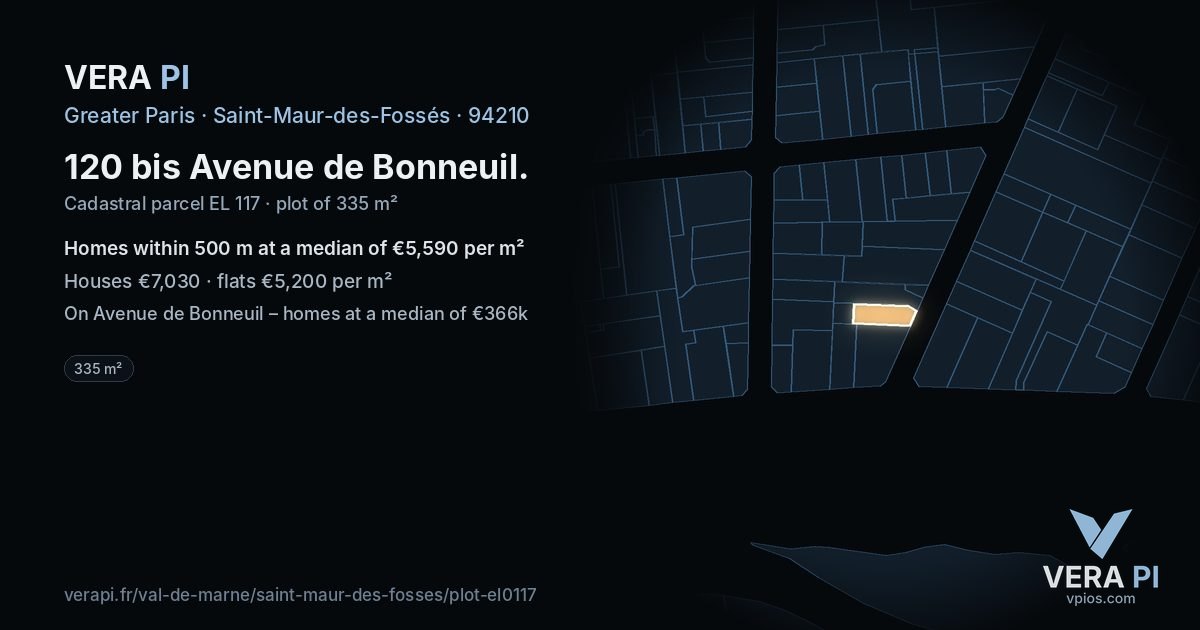 120 bis Avenue de Bonneuil, Saint-Maur-des-Fossés at night – the plot lit, the parcels around coloured by the prices near them