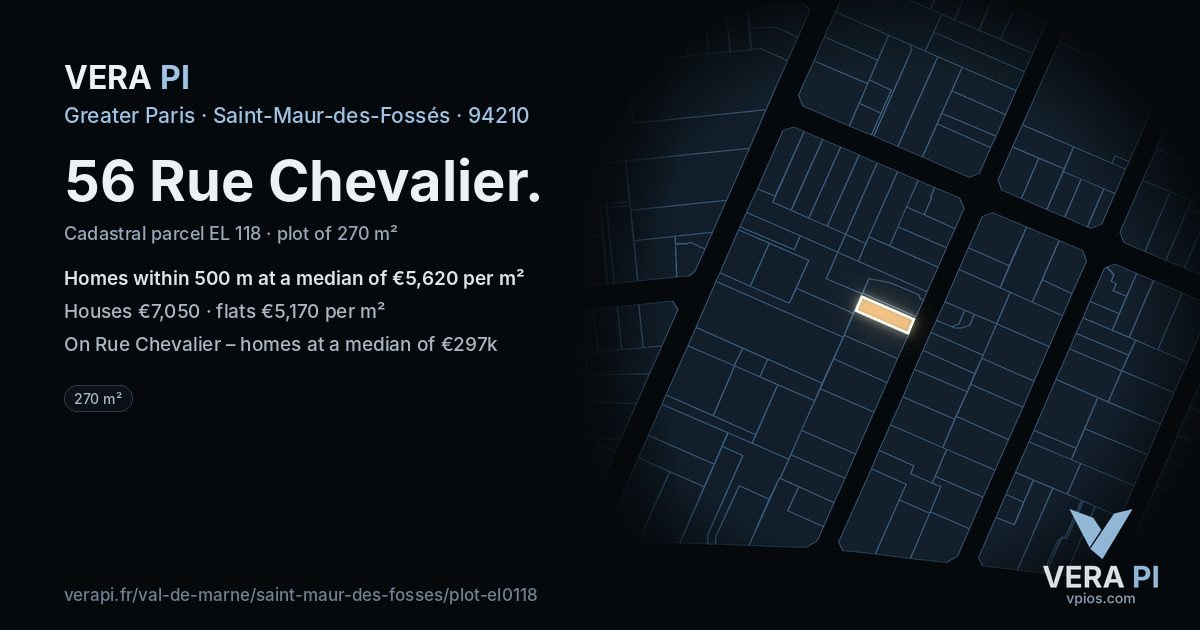 56 Rue Chevalier, Saint-Maur-des-Fossés at night – the plot lit, the parcels around coloured by the prices near them